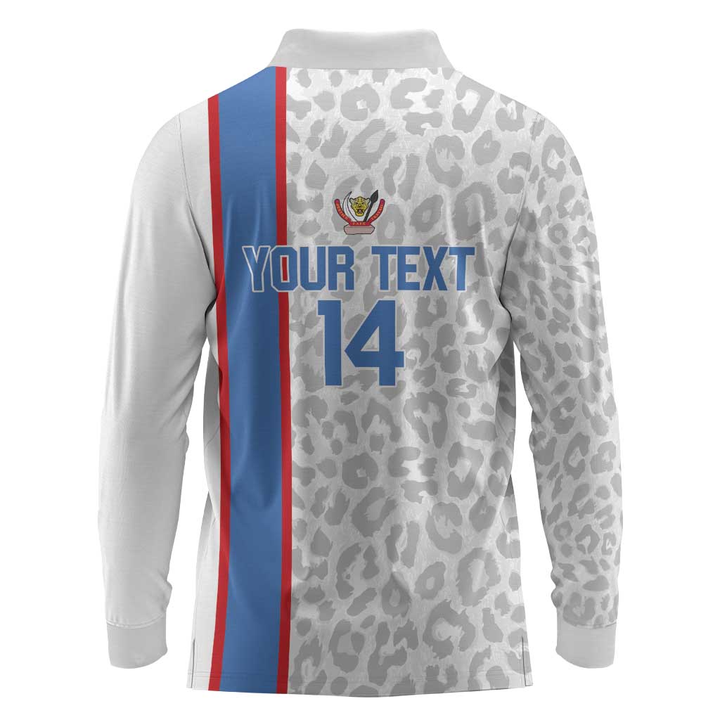 DR Congo Football Custom Long Sleeve Polo Shirt Come On Leopards White Color