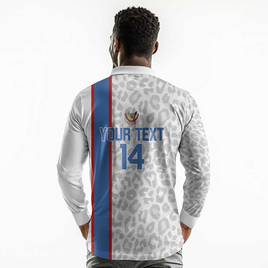 DR Congo Football Custom Long Sleeve Polo Shirt Come On Leopards White Color