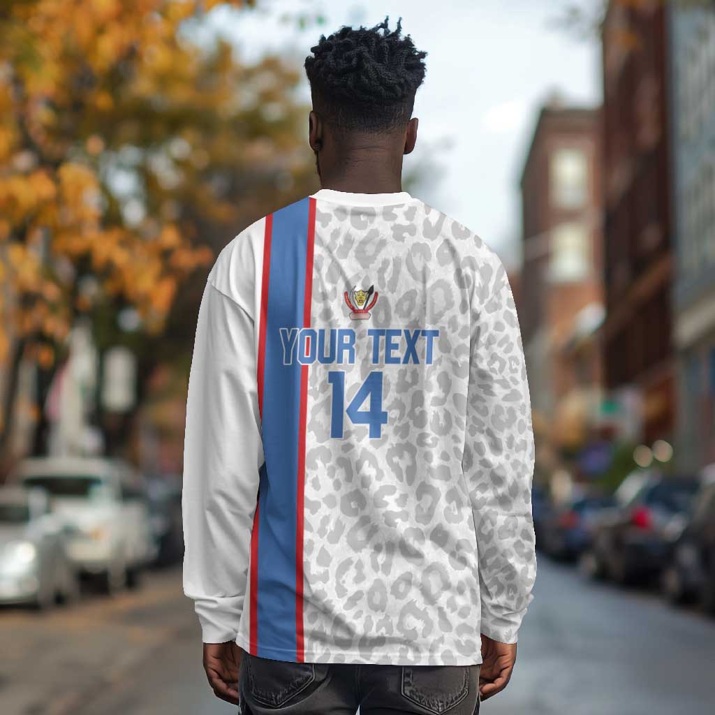 DR Congo Football Custom Long Sleeve Shirt Come On Leopards White Color