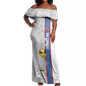 DR Congo Football Custom Off Shoulder Maxi Dress Come On Leopards White Color
