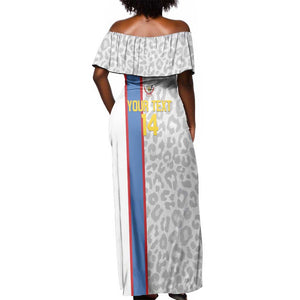 DR Congo Football Custom Off Shoulder Maxi Dress Come On Leopards White Color