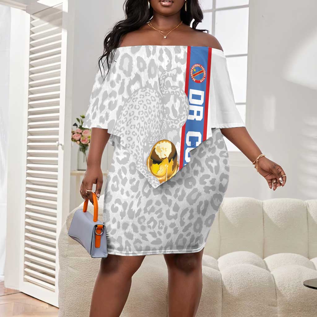 DR Congo Football Custom Off Shoulder Short Dress Come On Leopards White Color