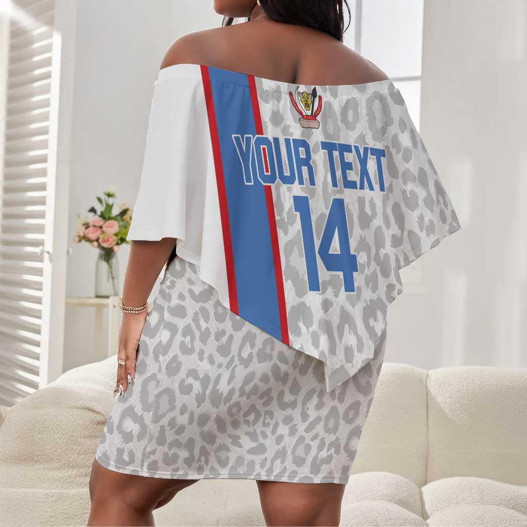 DR Congo Football Custom Off Shoulder Short Dress Come On Leopards White Color