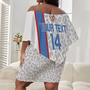 DR Congo Football Custom Off Shoulder Short Dress Come On Leopards White Color