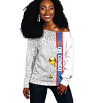 DR Congo Football Custom Off Shoulder Sweater Come On Leopards White Color