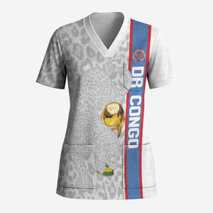 DR Congo Football Custom Scrub Top Come On Leopards White Color