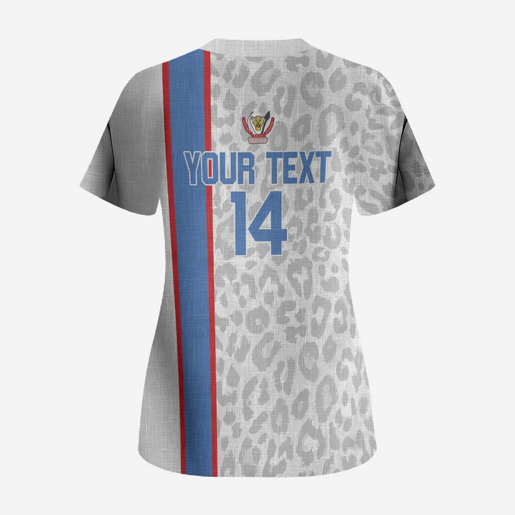 DR Congo Football Custom Scrub Top Come On Leopards White Color