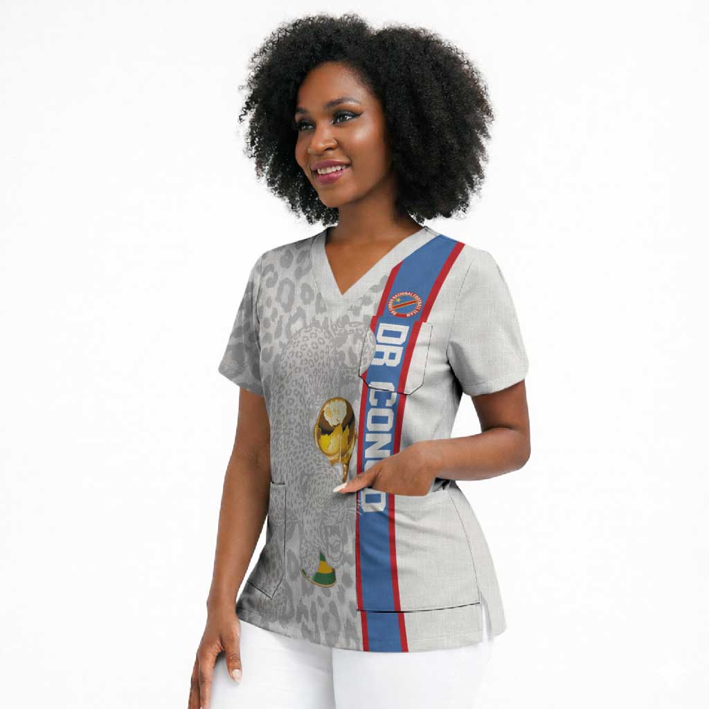 DR Congo Football Custom Scrub Top Come On Leopards White Color