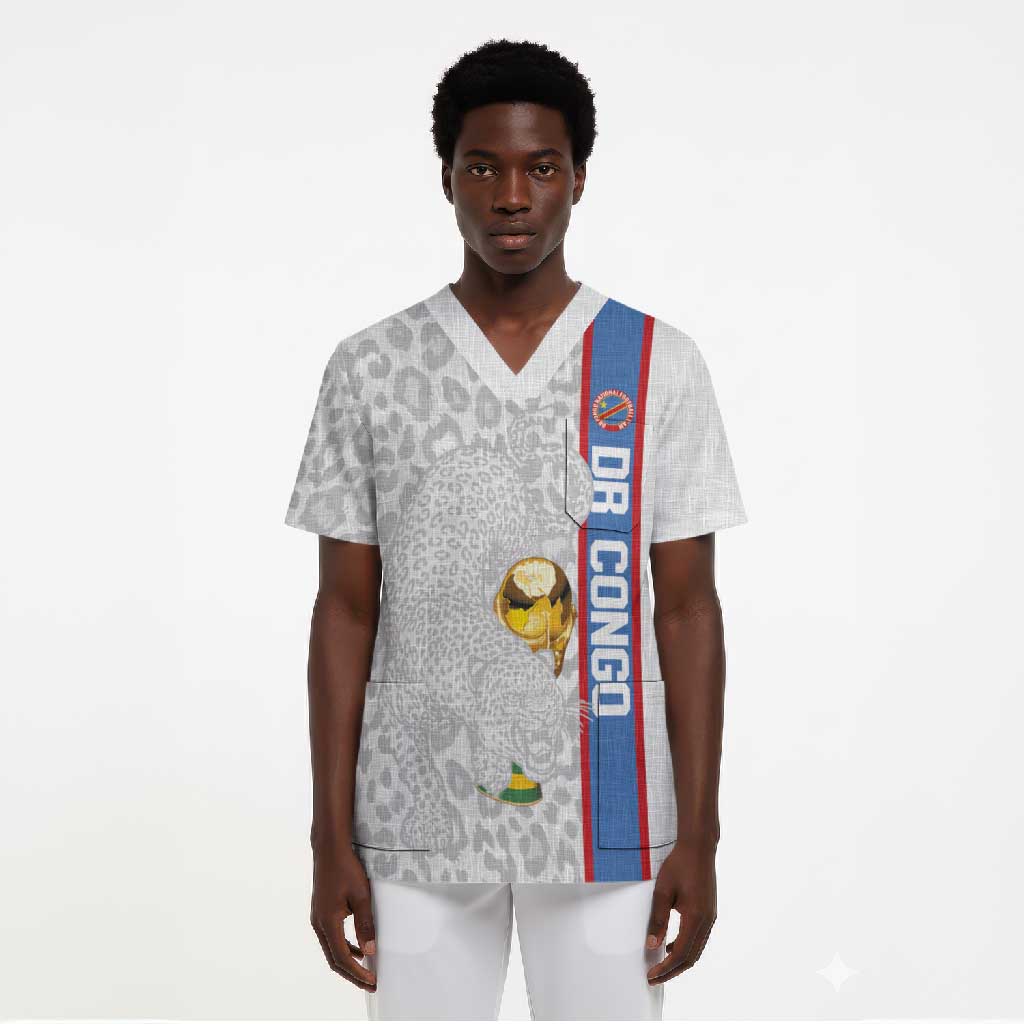 DR Congo Football Custom Scrub Top Come On Leopards White Color