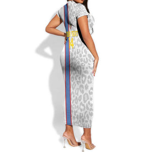 DR Congo Football Custom Short Sleeve Bodycon Dress Come On Leopards White Color