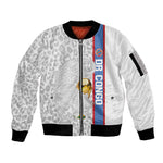 DR Congo Football Custom Sleeve Zip Bomber Jacket Come On Leopards White Color