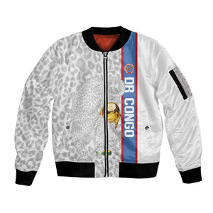 DR Congo Football Custom Sleeve Zip Bomber Jacket Come On Leopards White Color