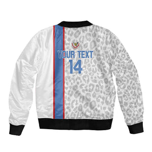 DR Congo Football Custom Sleeve Zip Bomber Jacket Come On Leopards White Color