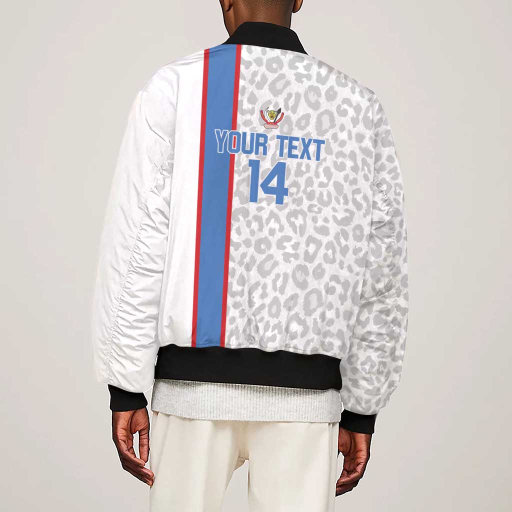 DR Congo Football Custom Sleeve Zip Bomber Jacket Come On Leopards White Color