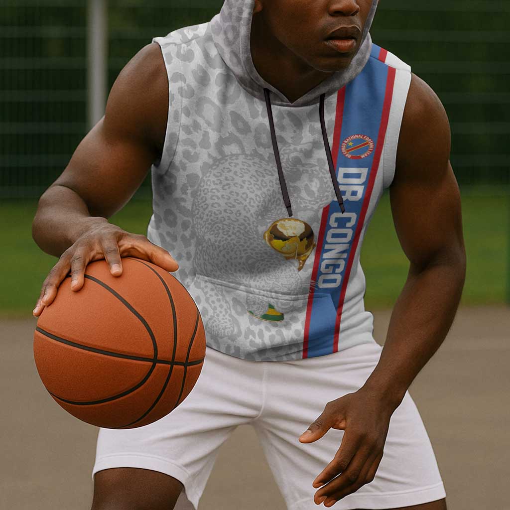 DR Congo Football Custom Sleeveless Hoodie Come On Leopards White Color
