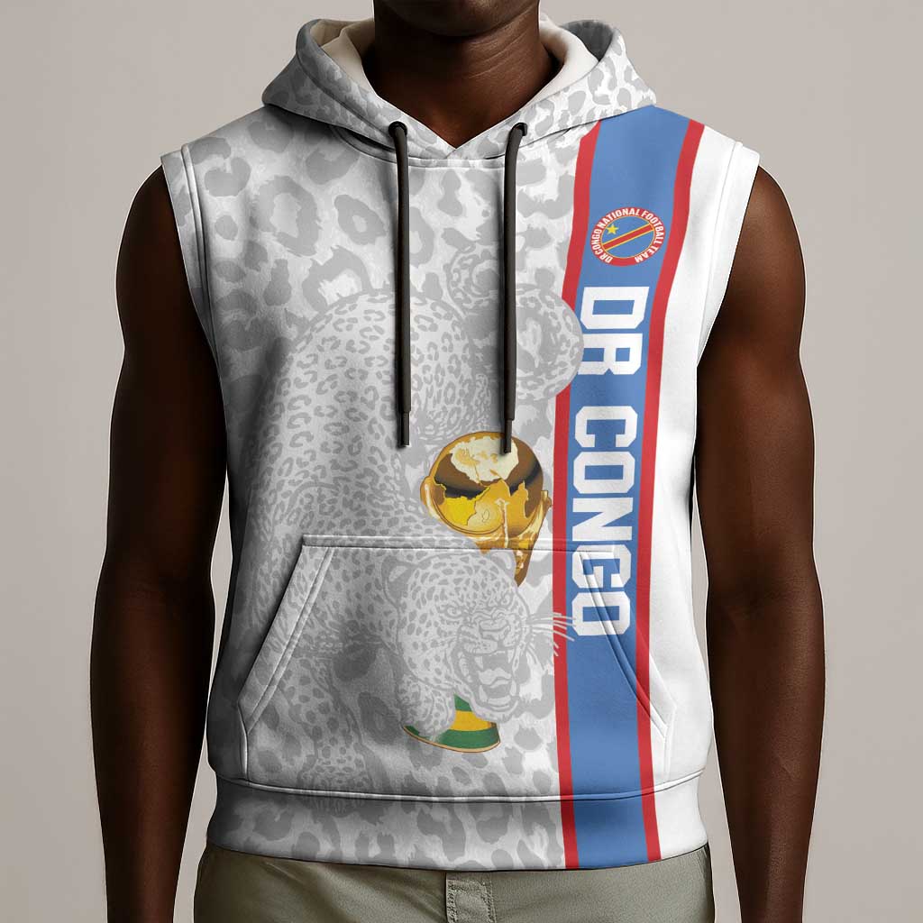 DR Congo Football Custom Sleeveless Hoodie Come On Leopards White Color
