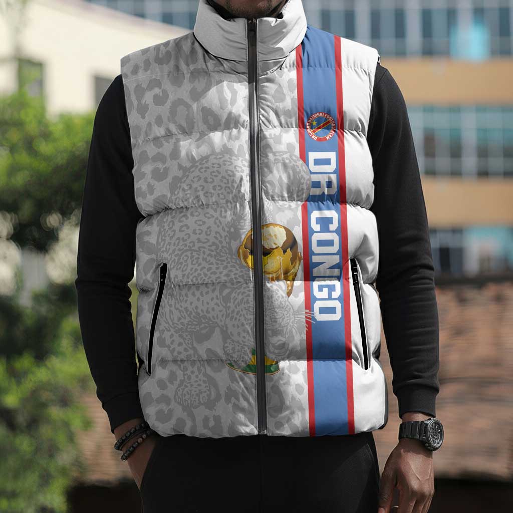 DR Congo Football Custom Sleeveless Puffer Jacket Come On Leopards White Color