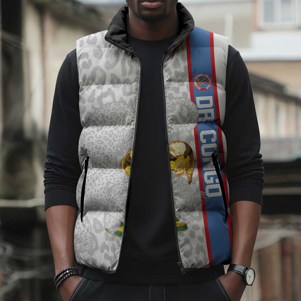 DR Congo Football Custom Sleeveless Puffer Jacket Come On Leopards White Color