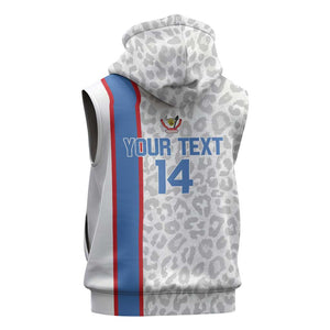 DR Congo Football Custom Sleeveless Zip Hoodie Come On Leopards White Color