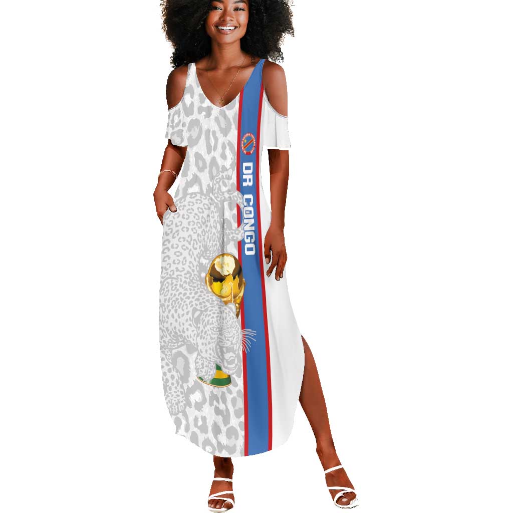 DR Congo Football Custom Summer Maxi Dress Come On Leopards White Color