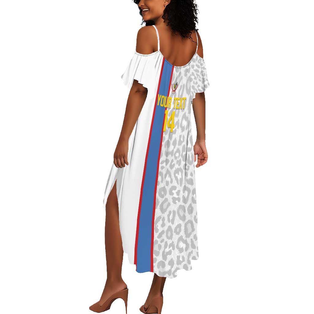DR Congo Football Custom Summer Maxi Dress Come On Leopards White Color