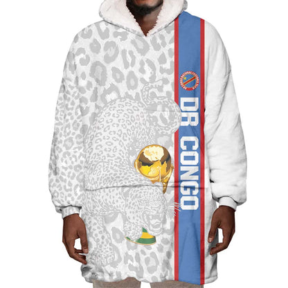 DR Congo Football Custom Wearable Blanket Hoodie Come On Leopards White Color