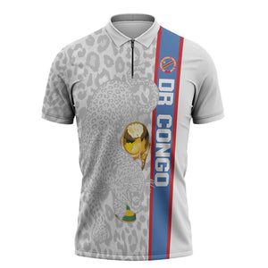 DR Congo Football Custom Zipper Polo Shirt Come On Leopards White Color