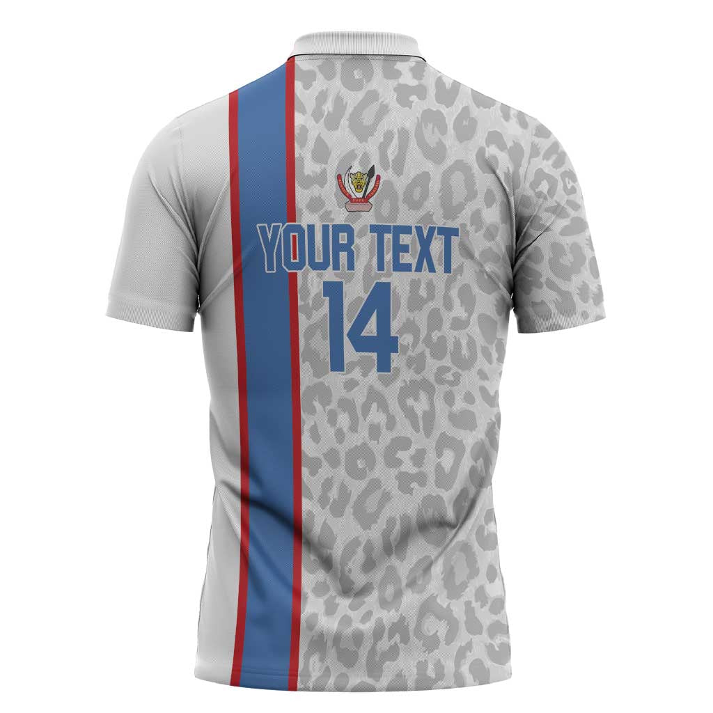 DR Congo Football Custom Zipper Polo Shirt Come On Leopards White Color