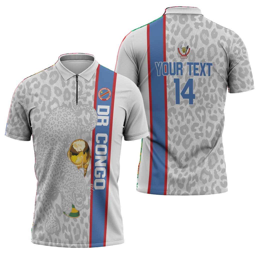 DR Congo Football Custom Zipper Polo Shirt Come On Leopards White Color