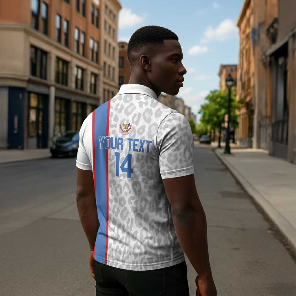 DR Congo Football Custom Zipper Polo Shirt Come On Leopards White Color