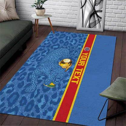 DR Congo Football Custom Area Rug Come On Leopards Blue Color