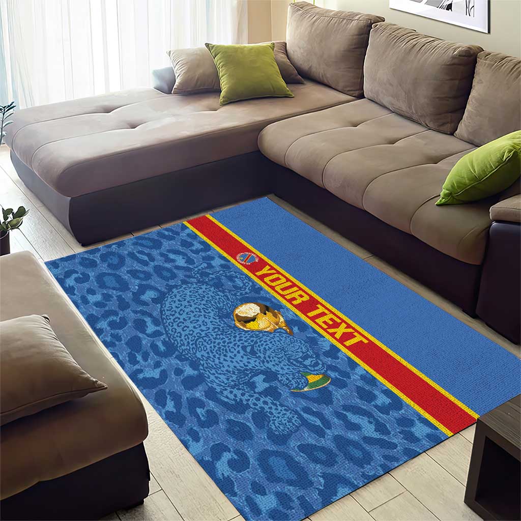 DR Congo Football Custom Area Rug Come On Leopards Blue Color
