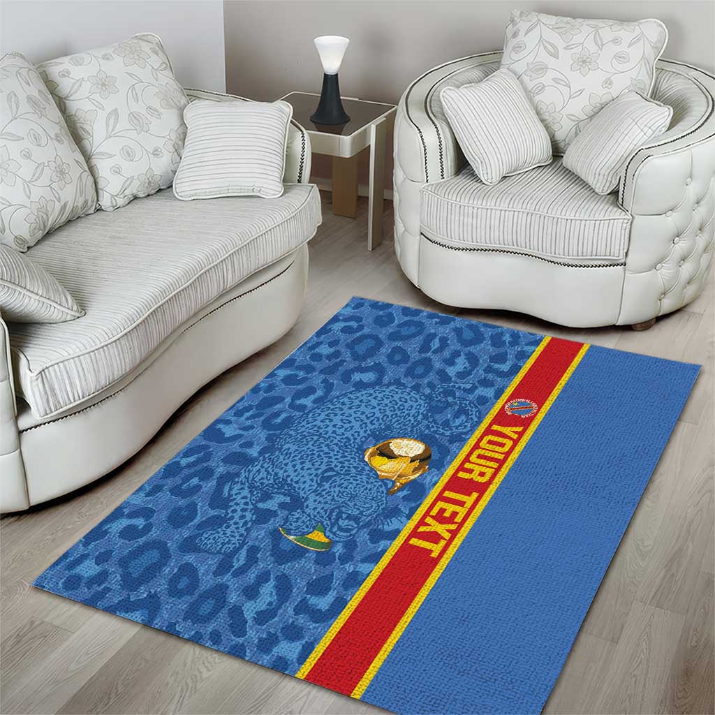 DR Congo Football Custom Area Rug Come On Leopards Blue Color