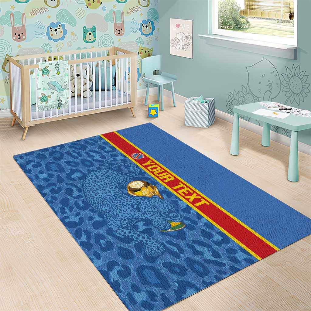 DR Congo Football Custom Area Rug Come On Leopards Blue Color