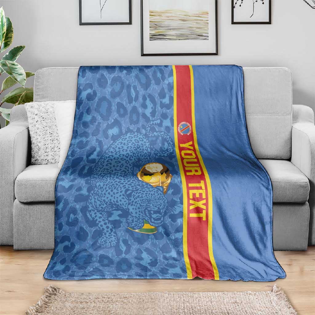 DR Congo Football Custom Blanket Come On Leopards Blue Color