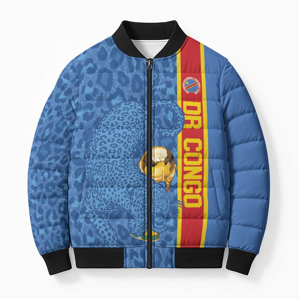DR Congo Football Custom Bomber Puffer Jacket Come On Leopards Blue Color