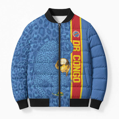 DR Congo Football Custom Bomber Puffer Jacket Come On Leopards Blue Color
