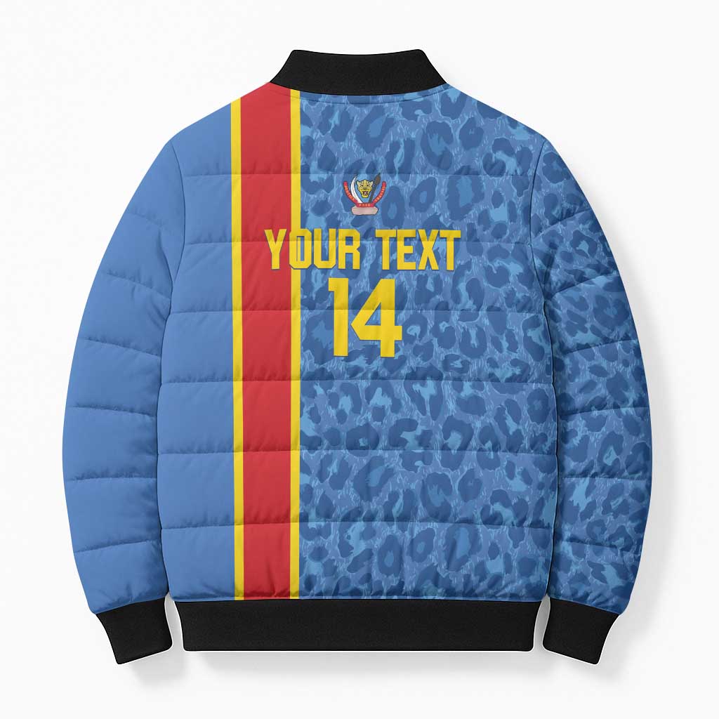 DR Congo Football Custom Bomber Puffer Jacket Come On Leopards Blue Color