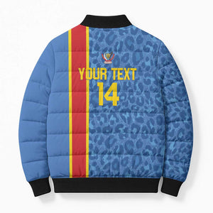 DR Congo Football Custom Bomber Puffer Jacket Come On Leopards Blue Color