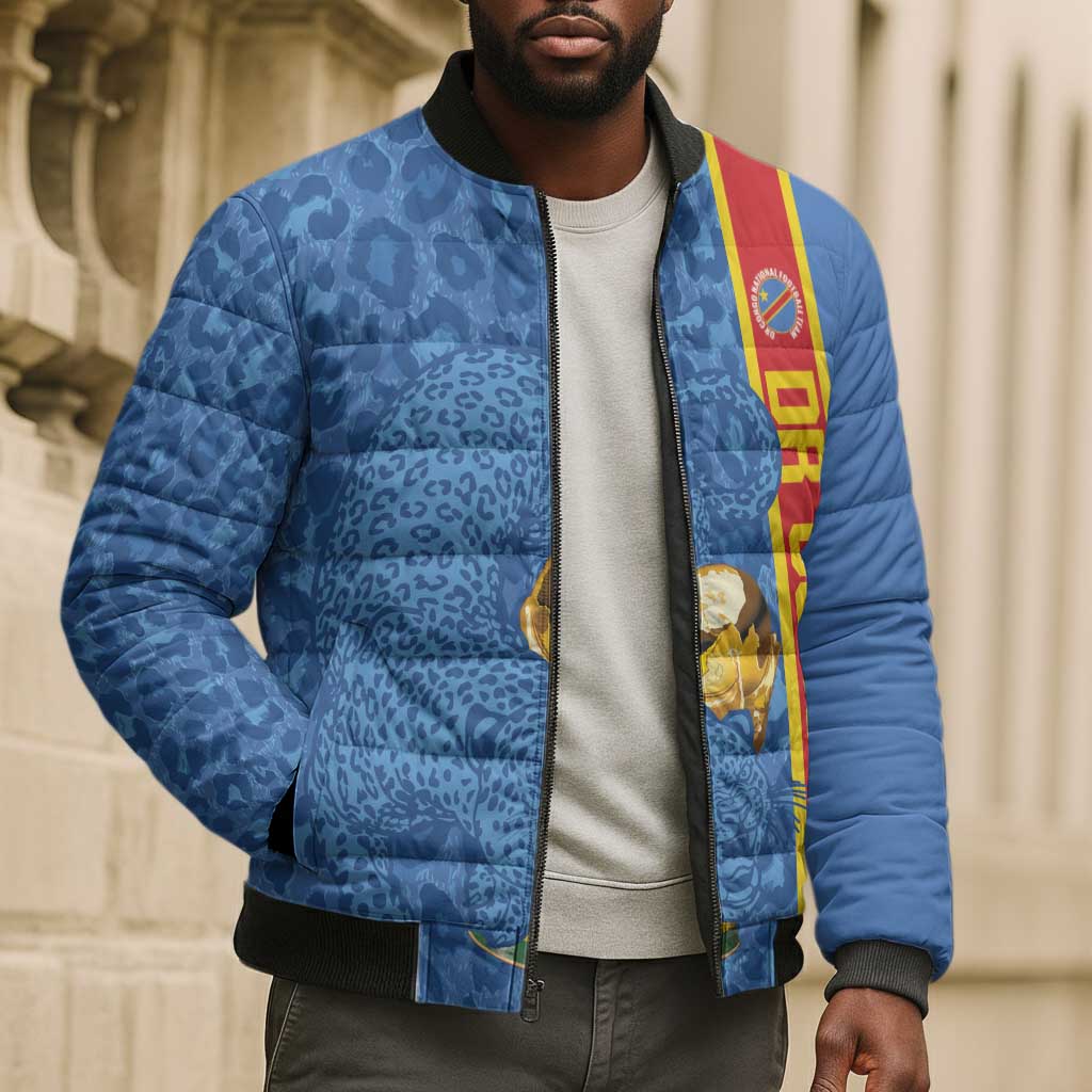 DR Congo Football Custom Bomber Puffer Jacket Come On Leopards Blue Color