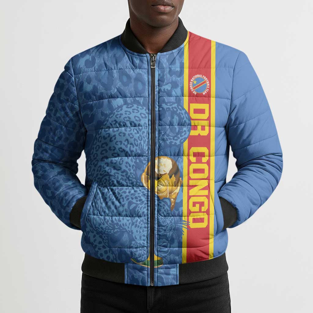 DR Congo Football Custom Bomber Puffer Jacket Come On Leopards Blue Color