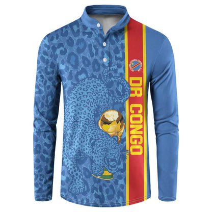 DR Congo Football Custom Button Sweatshirt Come On Leopards Blue Color