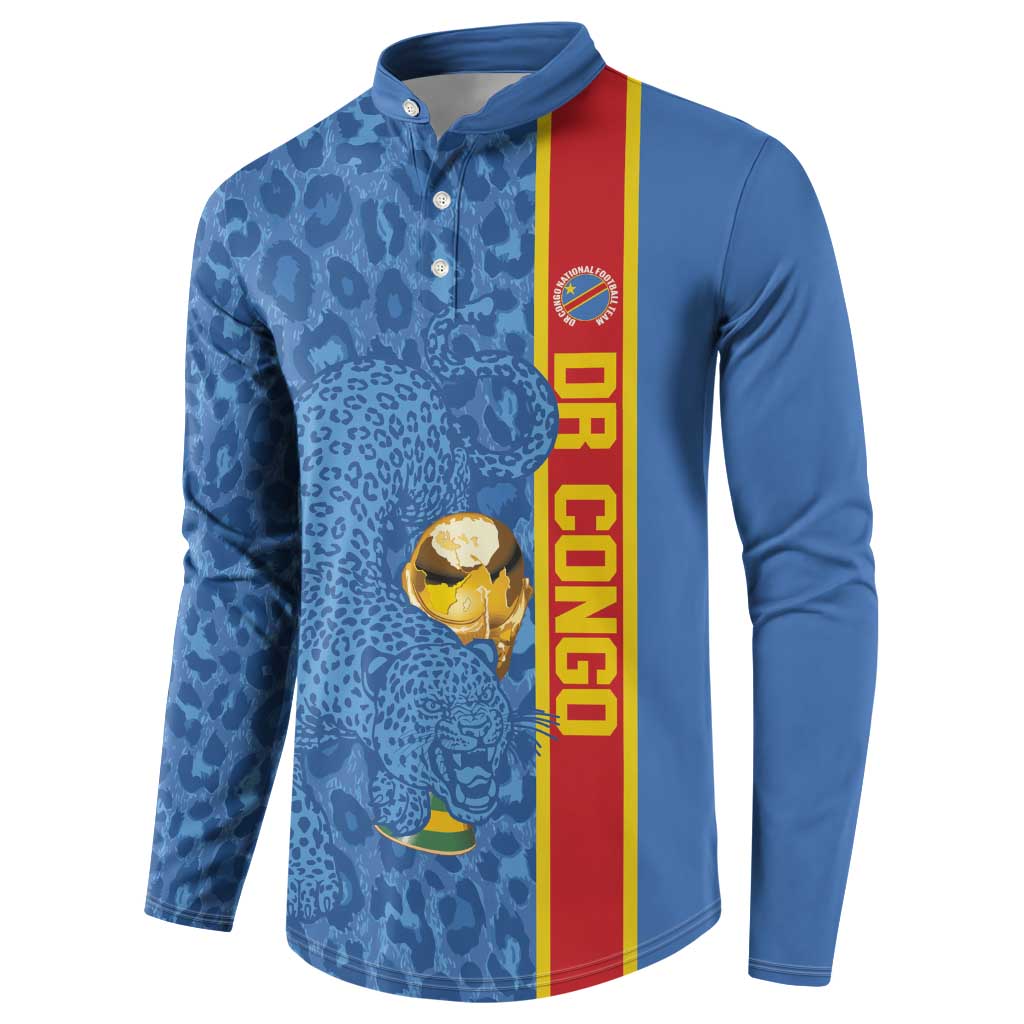 DR Congo Football Custom Button Sweatshirt Come On Leopards Blue Color