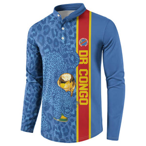 DR Congo Football Custom Button Sweatshirt Come On Leopards Blue Color