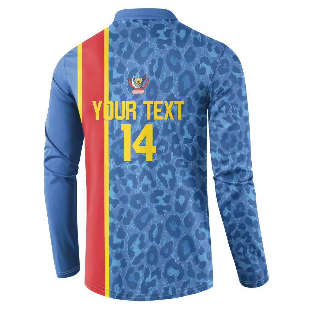 DR Congo Football Custom Button Sweatshirt Come On Leopards Blue Color