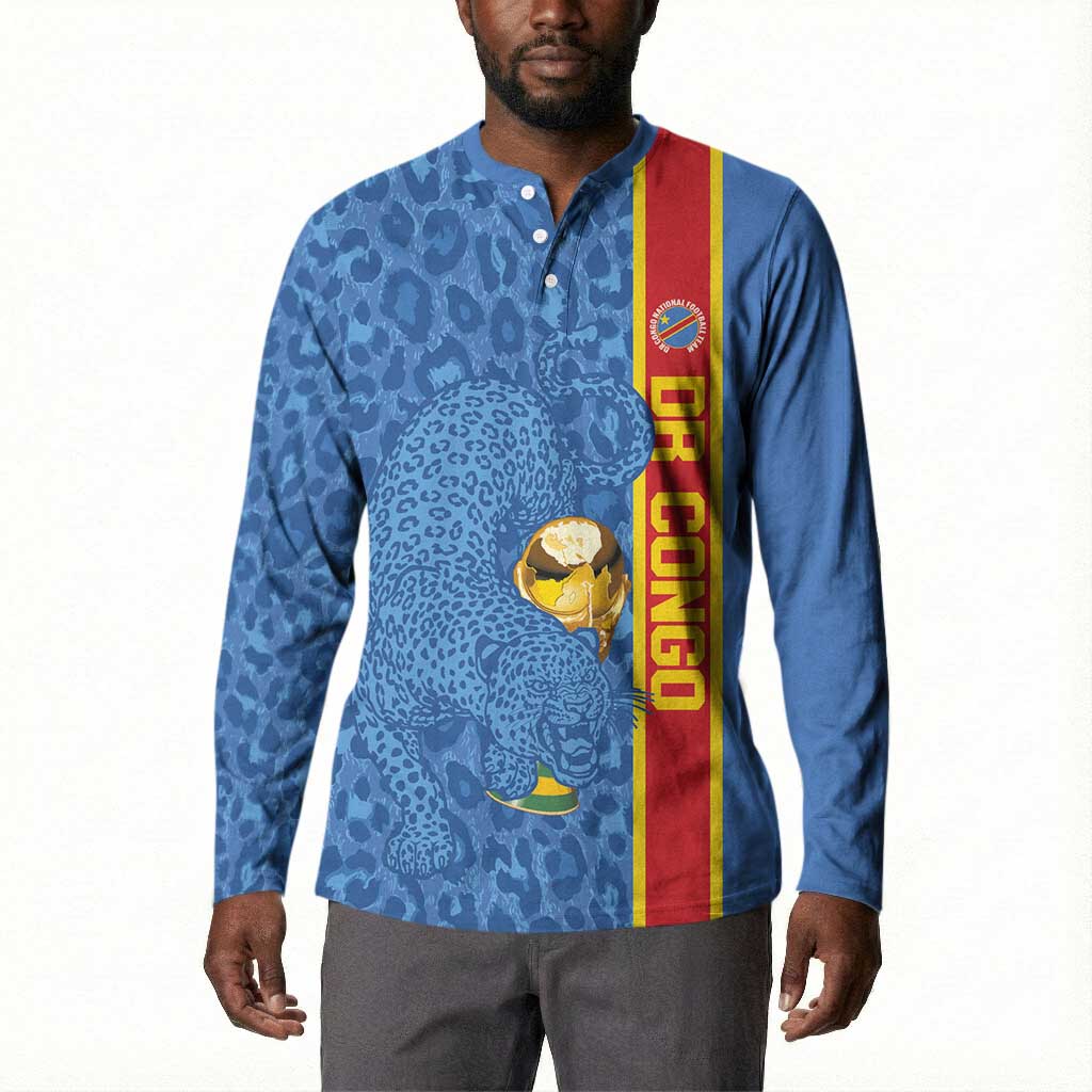 DR Congo Football Custom Button Sweatshirt Come On Leopards Blue Color