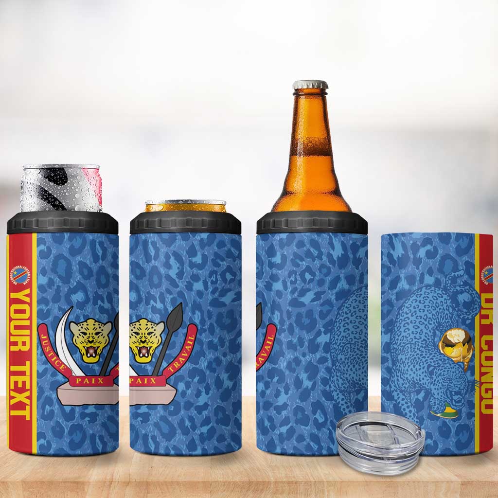 DR Congo Football Custom 4 in 1 Can Cooler Tumbler Come On Leopards Blue Color