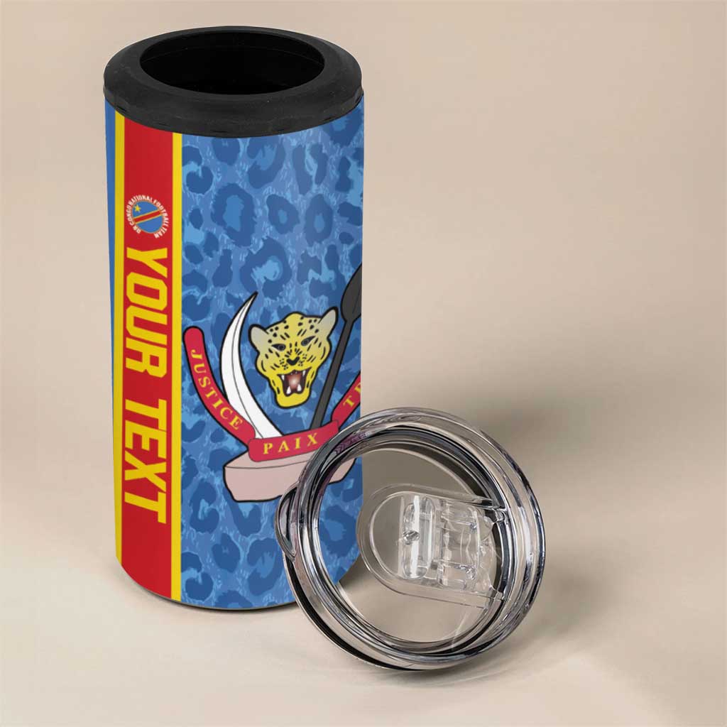 DR Congo Football Custom 4 in 1 Can Cooler Tumbler Come On Leopards Blue Color