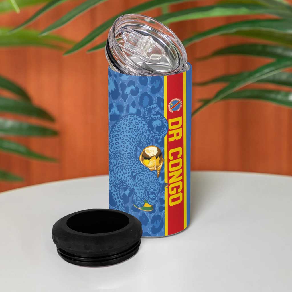 DR Congo Football Custom 4 in 1 Can Cooler Tumbler Come On Leopards Blue Color