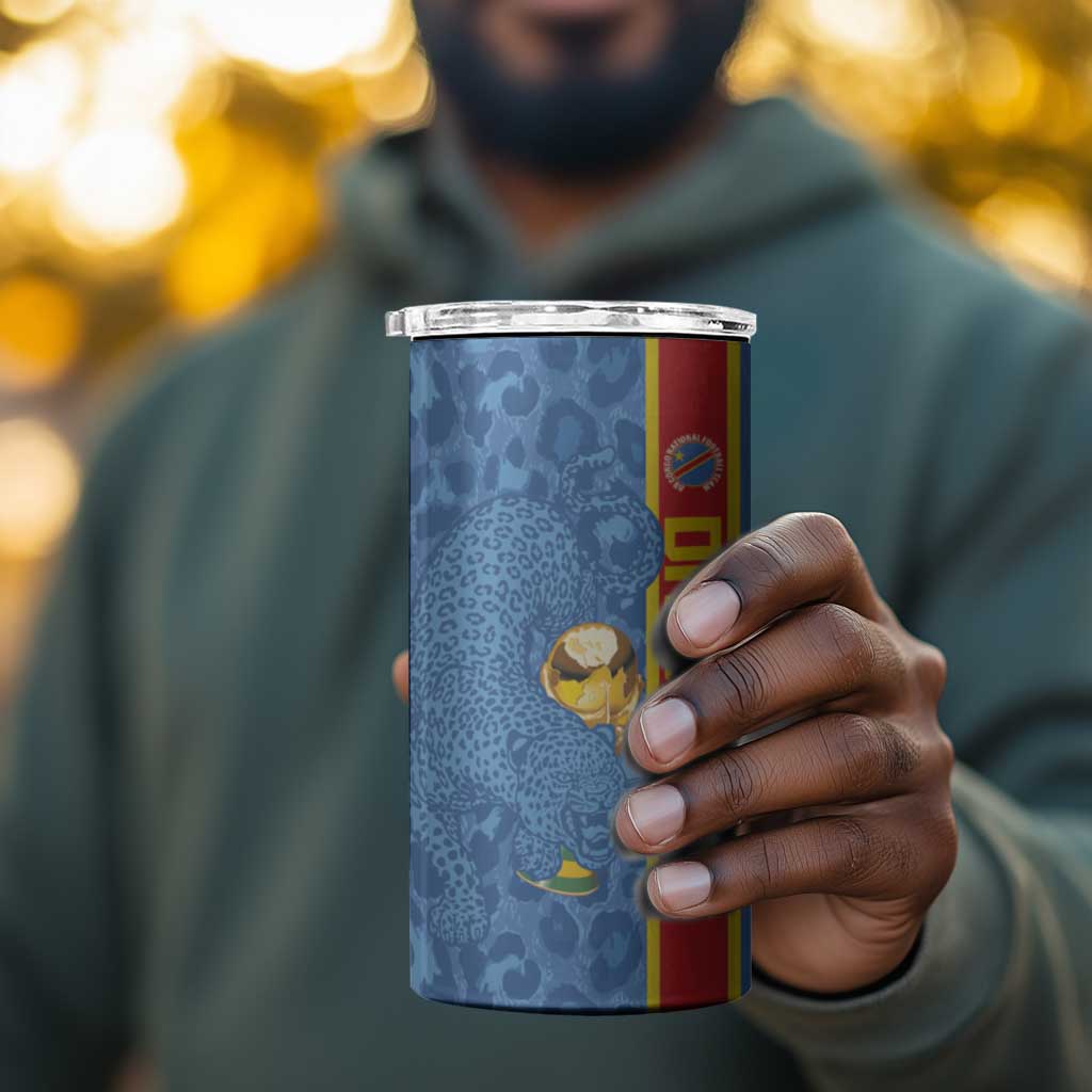 DR Congo Football Custom 4 in 1 Can Cooler Tumbler Come On Leopards Blue Color